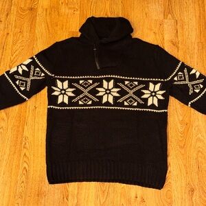 POLO Ralph Lauren Quarter Zip Sweater Black Nordic Fair Isle Shawl Knit Men MED